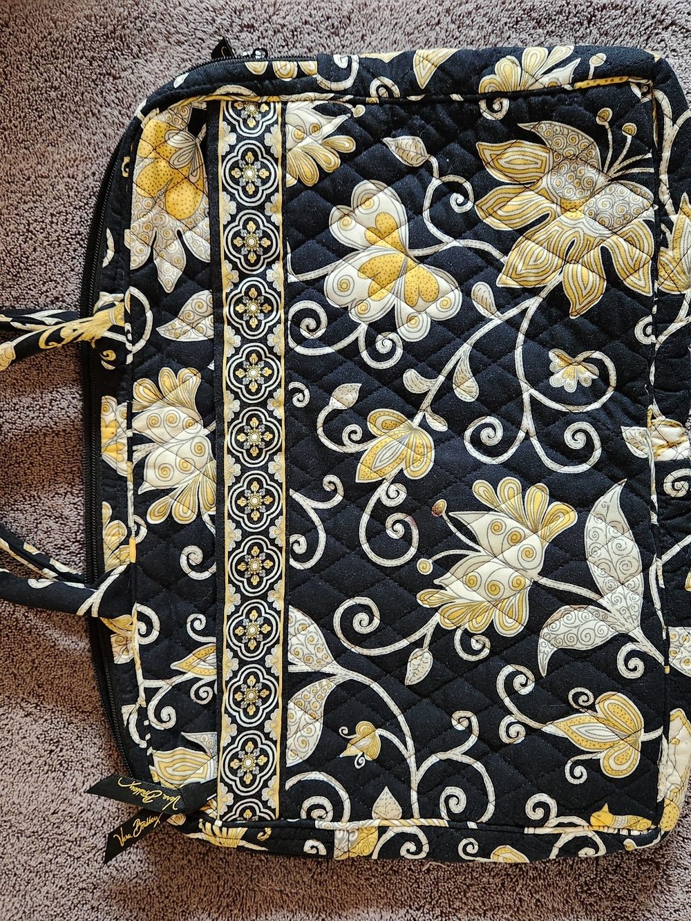 Vera Bradley Black, Yellow & Cream Quilted Floral Laptop Tote
